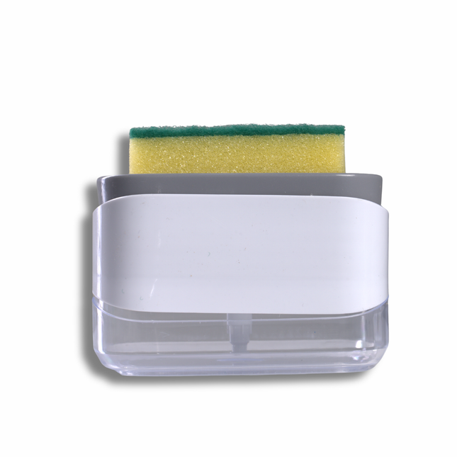 موزّع صابون مطبخ بضغطة واحدة مع حامل إسفنجة وخزان شفاف