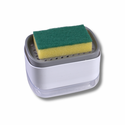 موزّع صابون مطبخ بضغطة واحدة مع حامل إسفنجة وخزان شفاف