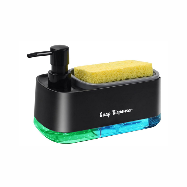 موزّع صابون بمضخّة مع حامل إسفنجة وخزان شفاف (أسود)
