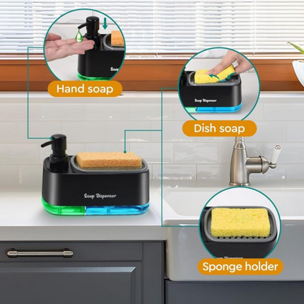 موزّع صابون بمضخّة مع حامل إسفنجة وخزان شفاف (أسود)