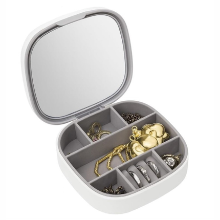 علبة مجوهرات صغيرة بمرآة — متعددة الأقسام للسفر والاستخدام اليومي