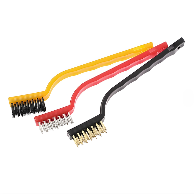 طقم فرش تنظيف متعددة الاستخدام (3 قطع) — شعيرات نايلون/نحاس/ستانلس — متوفر مقاس صغير وكبير