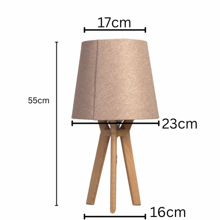 أباجورة طاولة خشبية بقاعدة ثلاثية مع شابوه قماشي – متوفرة بلونين