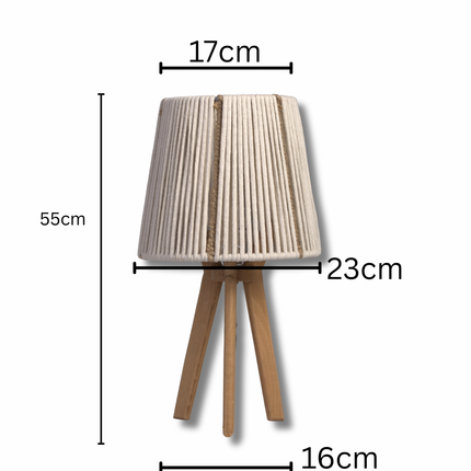 أباجورة طاولة خشبية بشابوه خيوط قطنية مجدولة – لمسة بوهيمية دافئة