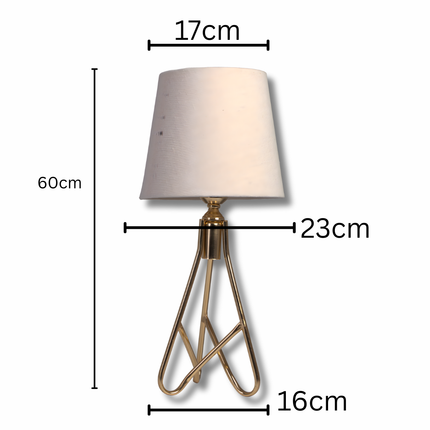 أباجورة طاولة معدني بقاعدة هندسية مع شابوه قماشي – متاح بلونين (أوف وايت / بيج)