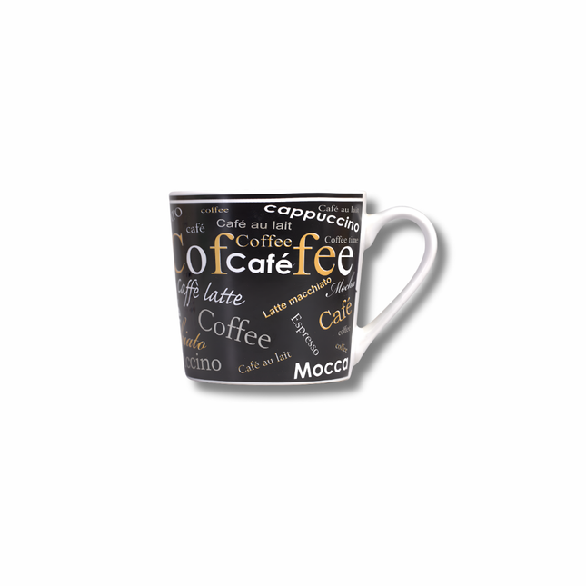 مَج قهوة بورسلين بطباعة كلمات “Coffee” – أسود أنيق