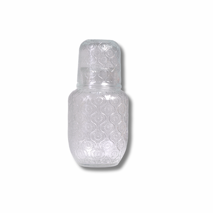 طقم كاراڤ ماء مع كوب-غطاء من الزجاج المنقوش — أنيق للكمودينو والمكتب