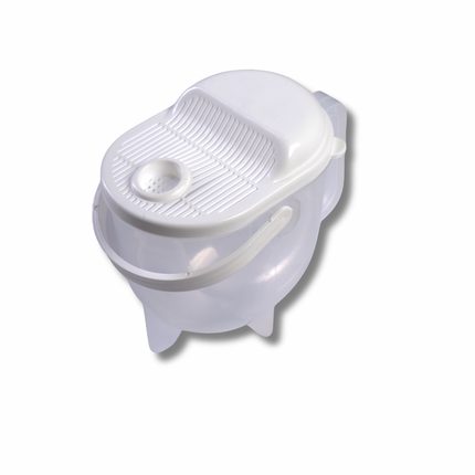 وعاء غسيل وتصـفية الأرز بغطاء مصفاة ومقبض – مزوّد بخطّاف تعليق على الحوض