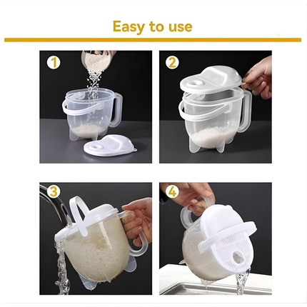 وعاء غسيل وتصـفية الأرز بغطاء مصفاة ومقبض – مزوّد بخطّاف تعليق على الحوض