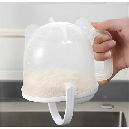 وعاء غسيل وتصـفية الأرز بغطاء مصفاة ومقبض – مزوّد بخطّاف تعليق على الحوض