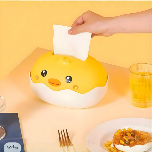 علبة مناديل بشكل بطّة لطيفة – بلاستيك مقوّى (أصفر/أبيض)