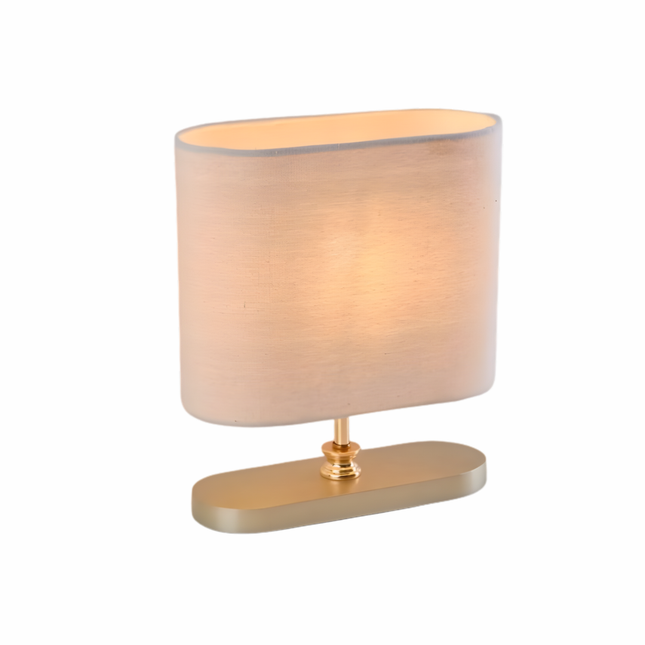 أباجورة طاولة قماش بيضاوي وقاعدة ذهبية