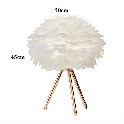 مصباح طاولة بريش نعام ليد بقاعدة ثلاثية ذهبية ولمس للتحكم – إضاءة ديكورية لغرفة النوم والمكتب