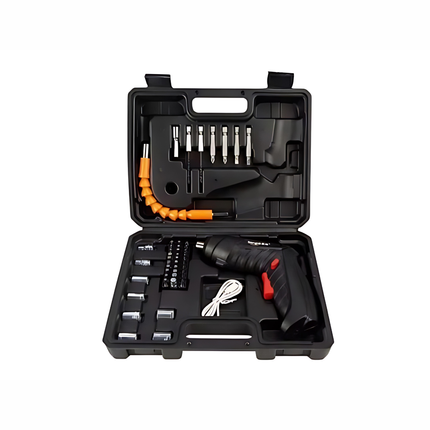 طقم مفك براغي كهربائي لاسلكي مع شنطة وملحقات متعددة (شحن USB)