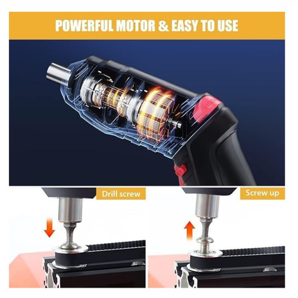 طقم مفك براغي كهربائي لاسلكي مع شنطة وملحقات متعددة (شحن USB)