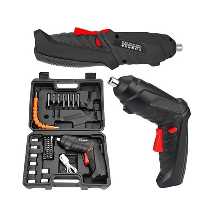 طقم مفك براغي كهربائي لاسلكي مع شنطة وملحقات متعددة (شحن USB)