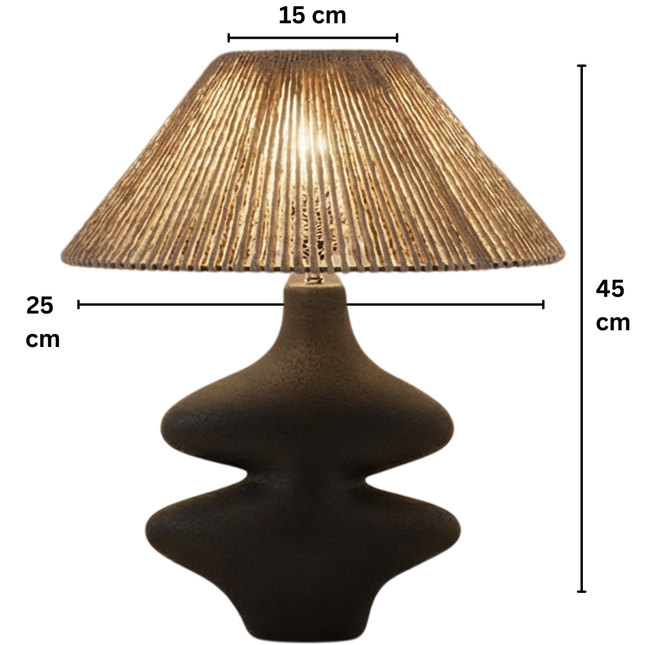 أباجورة ديكور فخار بخيوط طبيعية – لون أسود أنيق