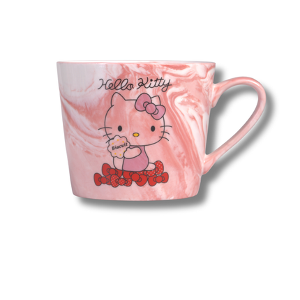 مج هيلو كيتي سيراميك – لون وردي رخامي بيد مريحة وطباعة كرتونية جذّابة