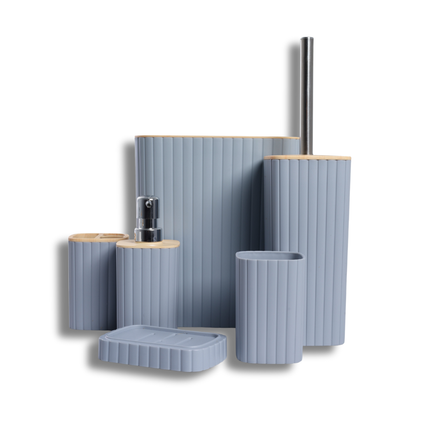 طقم إكسسوارات حمّام 6 قطع بتصميم مستطيل عصري – بلاستيك متين بلمسة بامبو – أسود أو رمادي